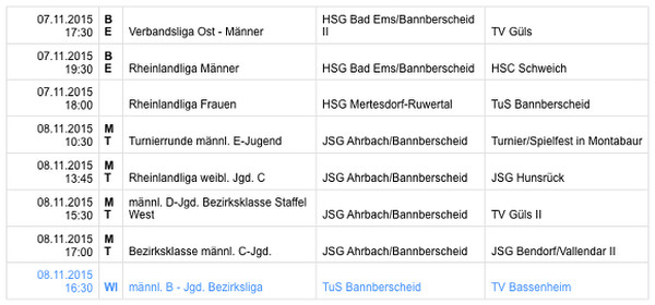 Handball am 7. und 8. November