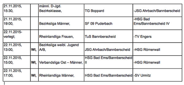 Handball am 21. und 22. November