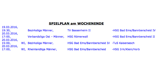 Handball am 19. und 20. März