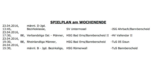 Handball am 23. und 24. April
