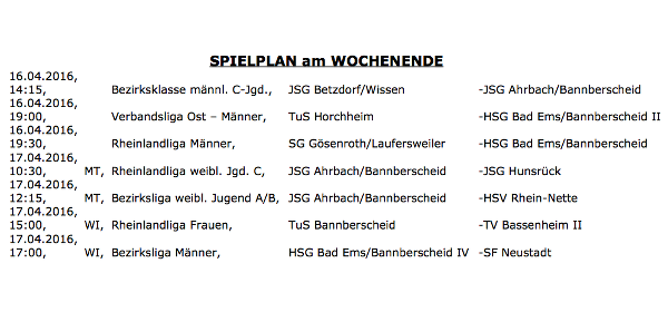 Handball am 16. und 17. April