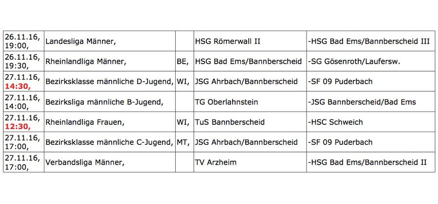 Handball am 26. und 27. November