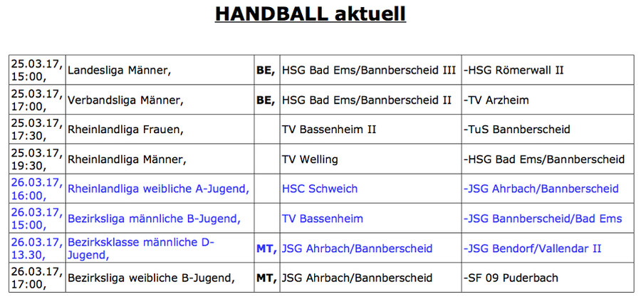 Handball am 25. und 26. März