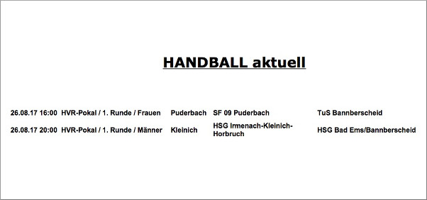 Handball am 26. August