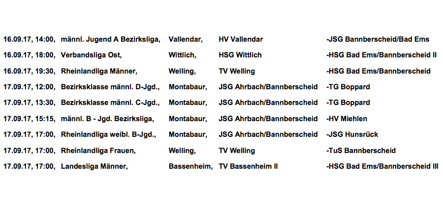 Handball am 16. und 17. September